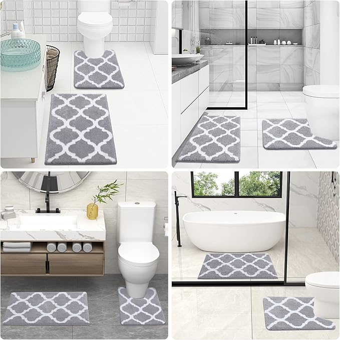 OLANLY U-Shaped Bathroom Rug 24x20, Soft Absorbent Microfiber, Non-Slip Plush Shaggy Mat, Machine Washable Contour Bath Rugs for Toilet Base, Grey