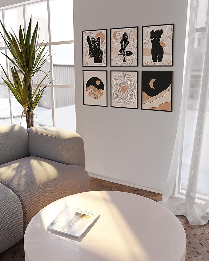 HAUS AND HUES Boho Prints Neutral Wall Art - Set of 6 Boho Art Prints Mid Century Modern Wall Art | Aesthetic Posters for Wall Bohemian Wall Decor (8x10 Unframed)