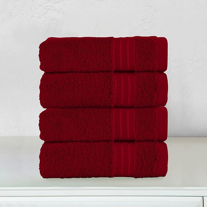 Elegant Comfort Premium Turkish Cotton 4 Pack Hand Towel Set - 16 x 28 inch, Luxurious Hotel Spa Quality 100% Turkish Cotton 4PC Hand Towel Set - Highly Absorbent - Soft Bathroom Towels, Burgundy