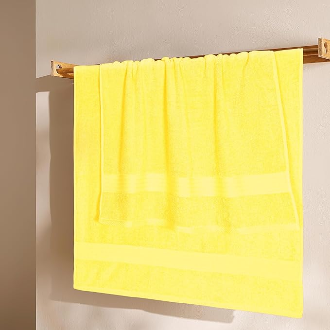 GLAMBURG Premium Cotton 4 Pack Bath Towel Set - 100% Pure Cotton - 4 Bath Towels 27x54 - Ideal for Everyday use - Ultra Soft & Highly Absorbent - Yellow