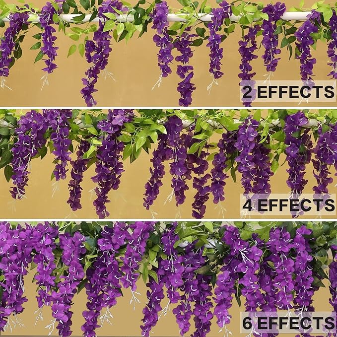 Wisteria Artificial Flowers Garland, 4Pcs Total 28.8ft Silk Faux Wisteria Vine Kit, Hanging Flower Plant for House Outdoor Garden Ceremony Outside Wedding Arch Floral Decor (4, Purple)