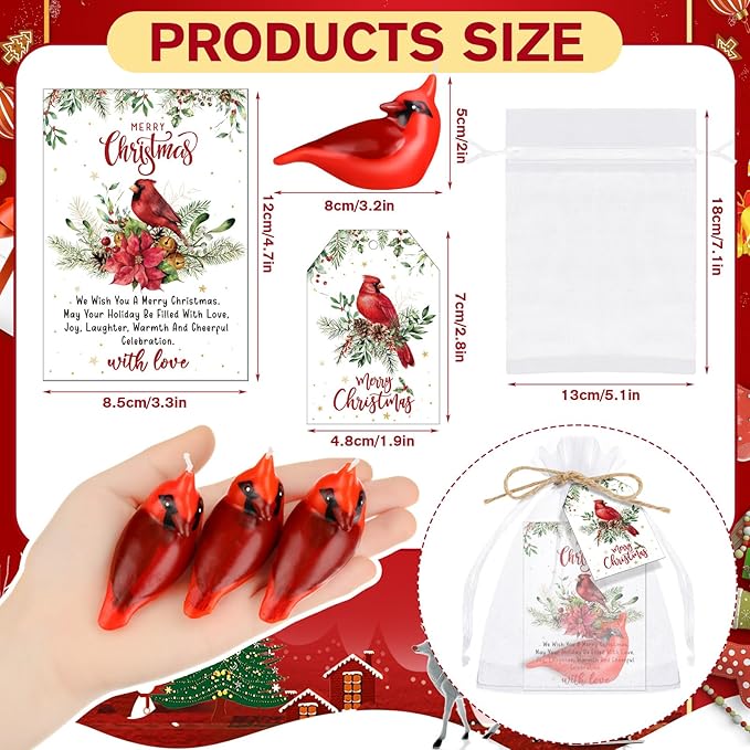 24 Sets Christmas Party Favors Soy Wax Candles with Organza Bag and Cards Bulk Portable Candle Party Favors Christmas Gifts for Guest Celebration Xmas Supplies Decor (Cardinal Bird)