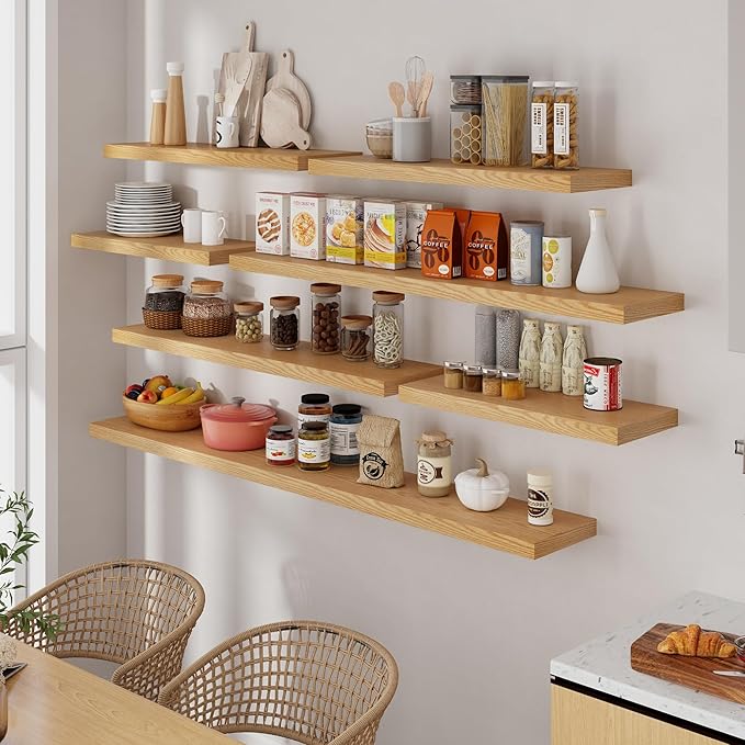 Fun Memories 55 Inch Oak Floating Shelves, 9.3 Inch Deep Wall Mounted Floating Shelf, 55 x 9.3 Large Storage Wall Shelf for Living Room, Floating TV Stand, Farmhouse Rustic 55" Long Fireplace Mantel