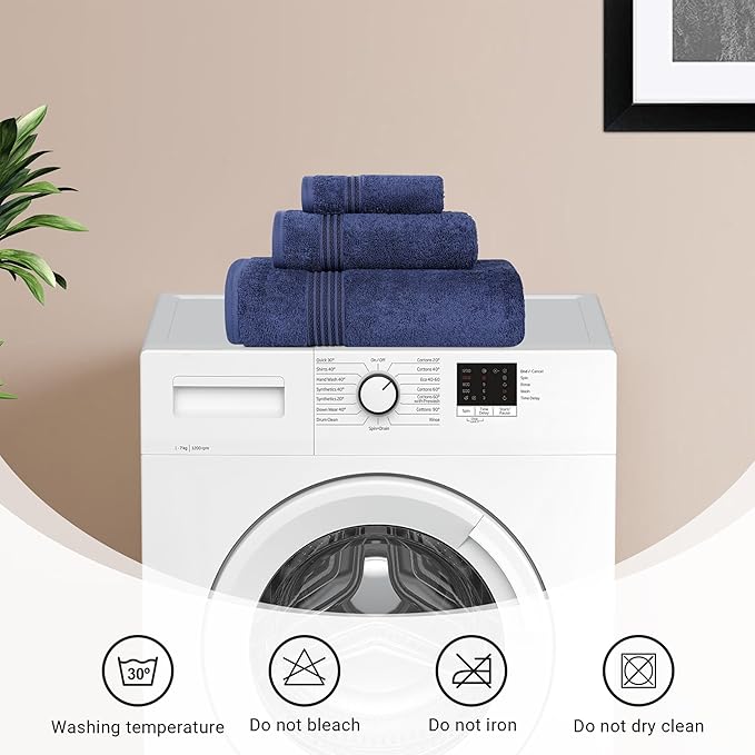 Superior Egyptian Cotton 9-Piece Towel Set, Assorted Towels for Home Bathroom, Master, Guest Bath, Decor Essentials, Includes 3 Bath, 3 Hand, 3 Face Towels/Washcloths, Quick Dry, Absorbent, Navy Blue