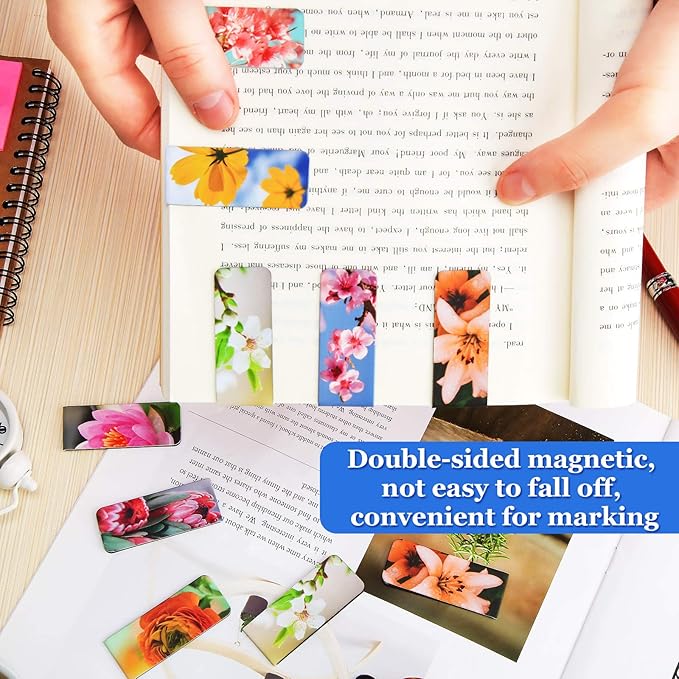 Zonon 30 Pieces Assorted Floral Magnetic Bookmarks Flower Magnetic Bookmarks Clips Page Markers for Women Kids Readers Students, School Office, Flower Theme Aesthetic Gifts