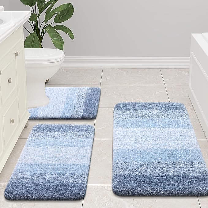 Arotive Microfiber Bathroom Rugs, Shaggy Soft and Absorbent Bath Rug, Non-Slip, Thick Plush Machine Washable Dry Bath Mats for Bathroom, Tub and Shower, 47x17, Light Blue
