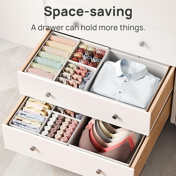 Vtopmart 6 Pack Drawer Organizer for Clothes, Dresser Drawer Organizer Bins, Foldable Fabric Closet Drawer Dividers, Underwear Storage Organizers for Baby Clothes, Bra, Socks, Ties, Scarf
