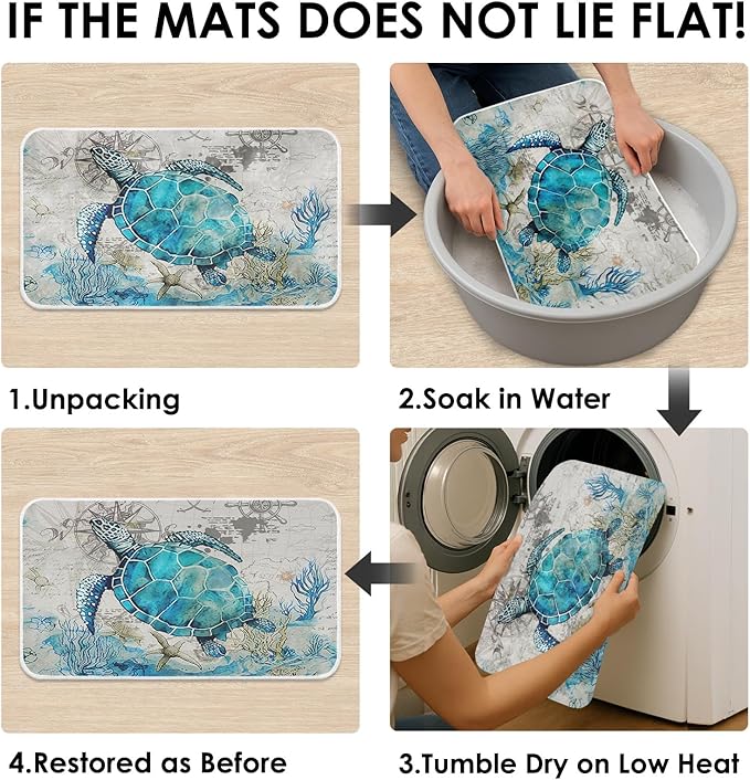 Britimes Bath Mat for Bathroom, Blue Turtle Washable Cover Floor Rug Carpets Floor Mat Bathroom Decorations 16x24 Inches for Kitchen Bedroom Indoor