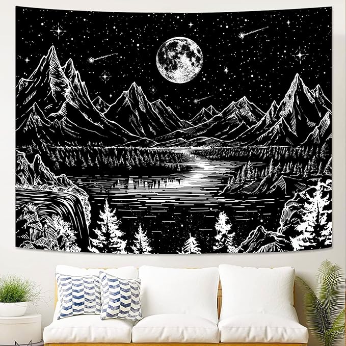 Lunerfex Black Nature Tapestry (36.00" x 48.00") for Bedroom - Mountain Landscape Wall Art - Versatile Decor for Indoor and Outdoor Spaces