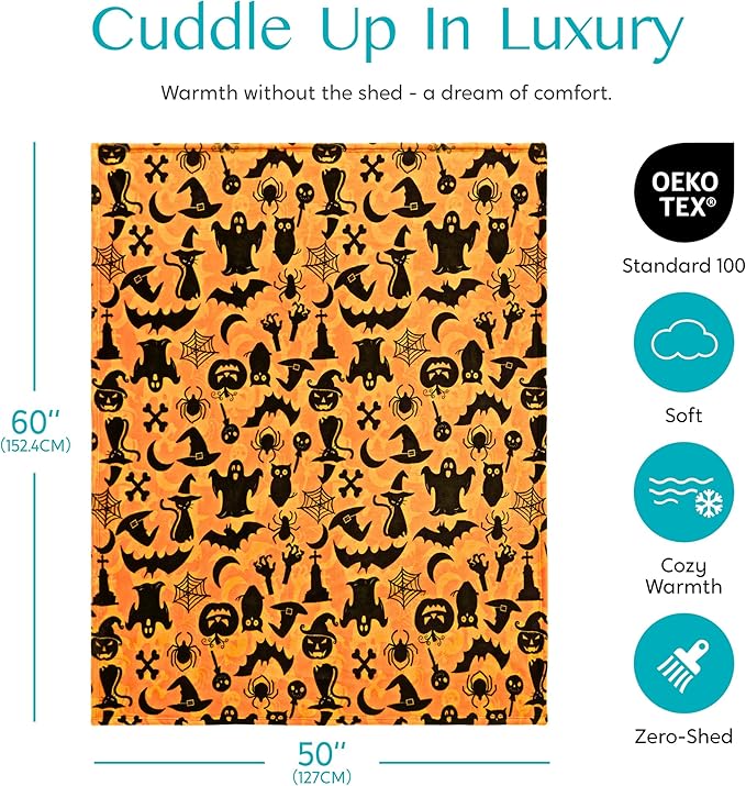 Joiedomi Halloween Throw Blanket Bats Soft Plush Cozy Flannel Halloween Blanket Decoration for Party Sofa Bed Living Room 50"x60"