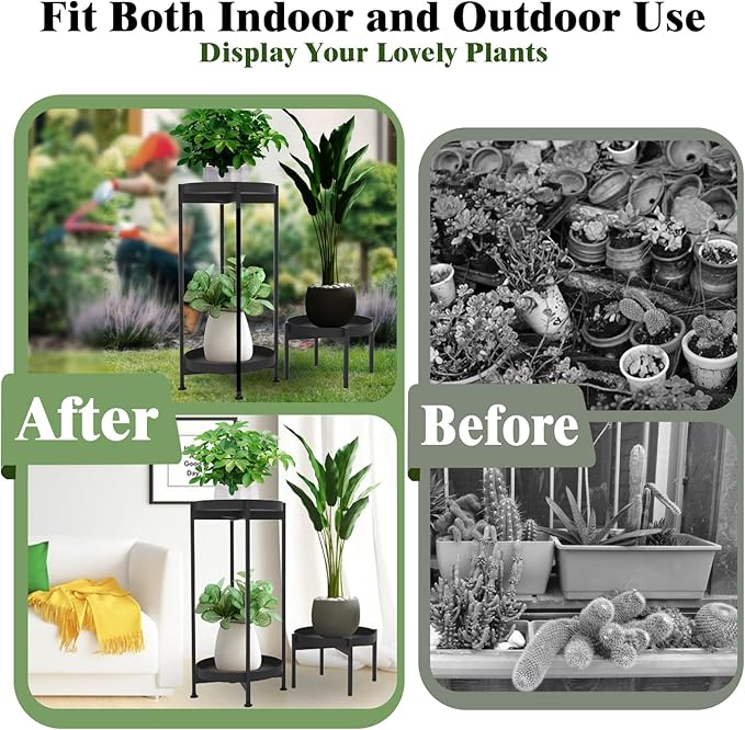 Plant Stand Indoor, 7.9'' H & 25.5'' H, Stable Plant Holder, Flower Pot Stands for Multiple Plants, Metal, Iron, Black