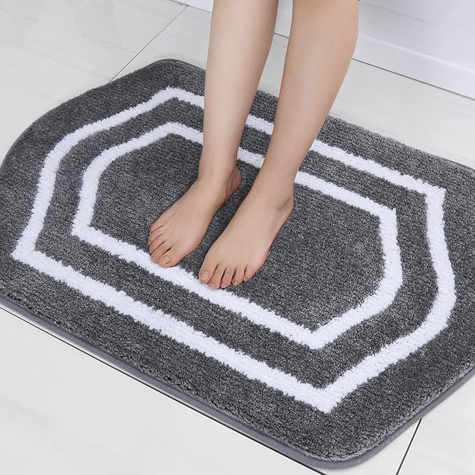 COSY HOMEER Extra Thick Bath Linen Sets Rugs - Anti-Slip Bath Mats Soft Plush 100% Strong Polyester Living Room Bathroom Water Absorbent(Grey,17x27 - Inches)
