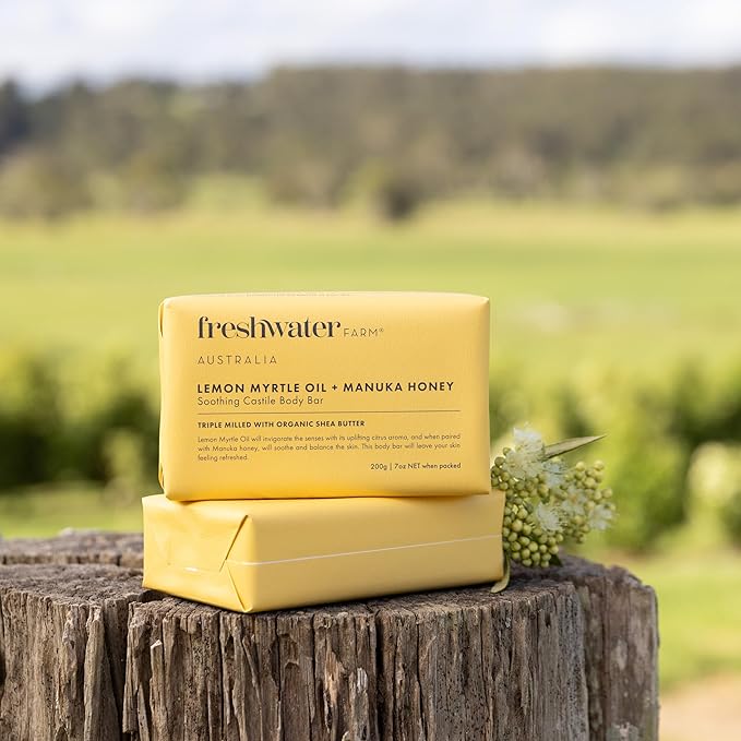 Soothing Castile BODY BAR | Lemon Myrtle Oil + Manuka Honey | Natural Ingredients | Triple-Milled Soap Bars With Organic Shea Butter