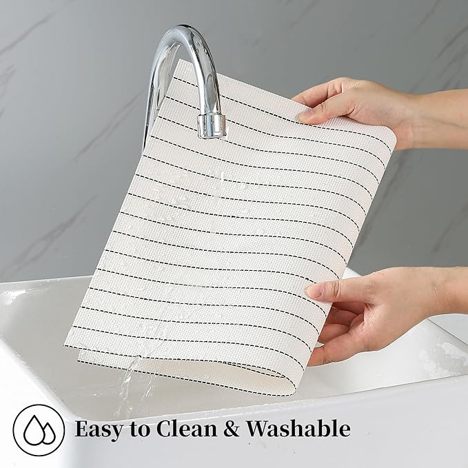 Leetaltree White with Black Stripes Placemats Set of 4 - Heat Resistant Non-Slip Place mats for Dining Table, Washable Durable PVC Vinyl Woven Table Mats(White Stripes, 4)