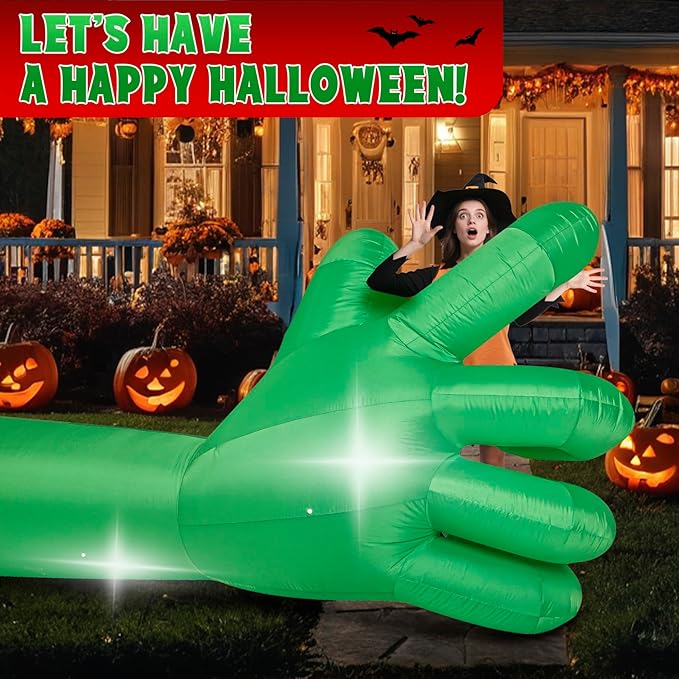 Halloween Inflatables, 9Ft Monster Hand Decorations, Scary Blow Up inflatables with Built-in LEDs, Blood Wound Lighted Yard Decorations, for Indoor Outdoor Holiday Yard Garden Lawn