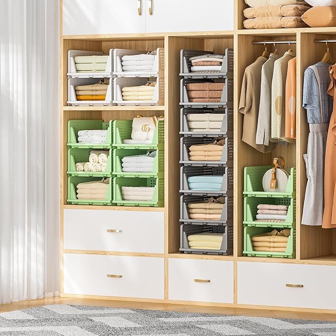 Neprock Closet Organizers, 5 Pack Folding Plastic Drawer Storage for Clothes, Stackable Storage Bins for Closet Cupboard RV Bathroom (5 L) (Gray)