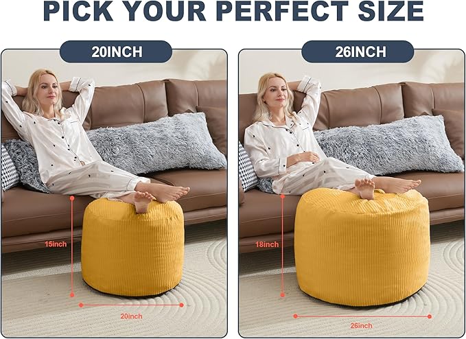Pouf Ottoman Foot Stools with Foam Small Ottoman for Living Room Corduroy Ottomans Pouf 26x18 Floor Poufs Foot Rest for Chair Yellow Hassocks and Ottomans