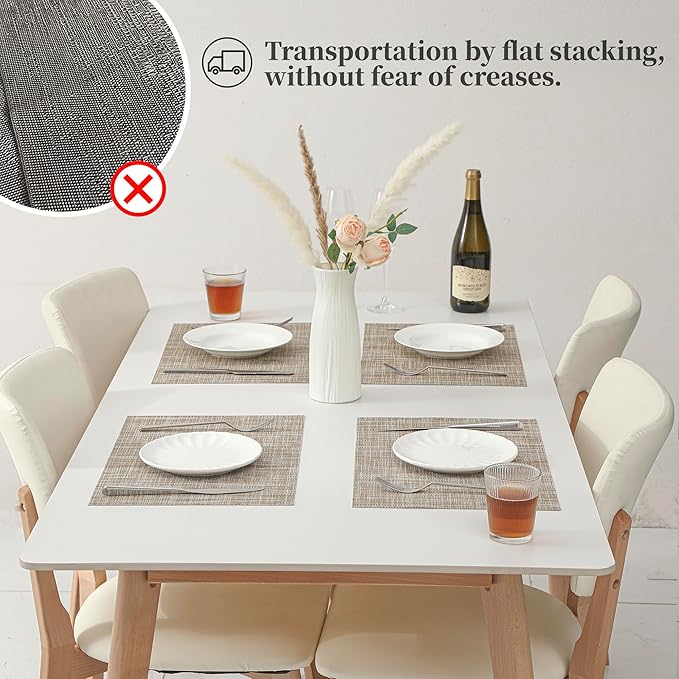 Leetaltree Linen Yellow Placemats Set of 4 - Heat Resistant Non-Slip Place mats for Dining Table, Washable Durable PVC Vinyl Woven Table Mats(Linen Yellow, 4)