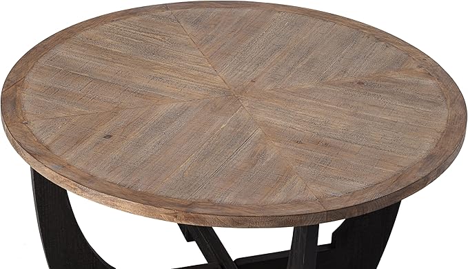 Rustic Farmhouse Coffee Table with Crisscross Base, French Country Accent Table for Family, Dinning or Living Room, Modern, Round
