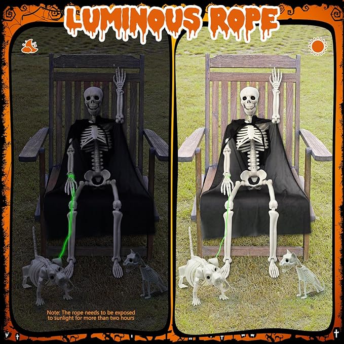 Askill 36" Skeleton Halloween Decorations, 3FT Posable Skeleton with Dog & Cat Skeleton - 5 in 1 Creepy Plastic Movable Joint Skeleton for Halloween Party Yard Decor (36inch)