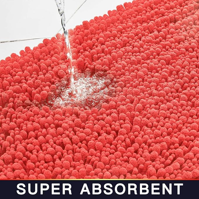 Walensee Bathroom Rug Non Slip Bath Mat (36x24 Inch Coral) Water Absorbent Super Soft Shaggy Chenille Machine Washable Dry Extra Thick Perfect Absorbant Best Large Plush Carpet for Shower Floor