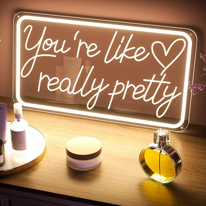 You'Re Like Really Pretty Neon Sign, Warm White Led Neon Signs for Wall Decor,You'Re Like Really Pretty Led Light Sign for Girls Room Vanity Bedroom Offices Decor Boutique Really Her Signs