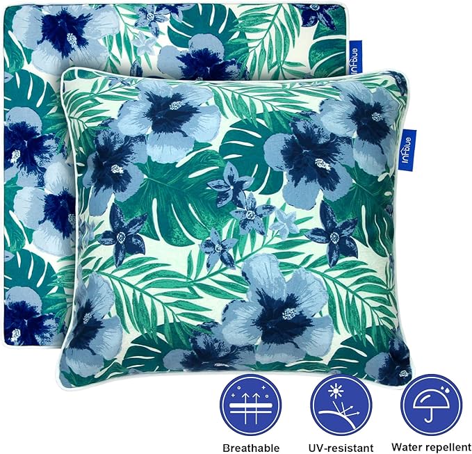 Deep Seat Cushions, Outdoor Cushions, Patio Furniture Cushions, Deep Seat & Back Cushion Patio Cushions with Rmoveable Cover for Backyard Couch Sofa Fade Resistant (22x22x3 in, Blue Flowers)