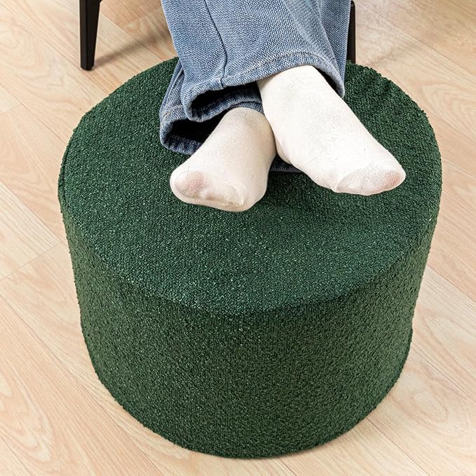 Asuprui Supportive Boucle Pouf Ottoman and Foot Rest Elevate Your Living Room Decor with Lightweight Pouf Filler Modern Foam Stuffed Poof Perfect to Rest Your Feet Moss Green