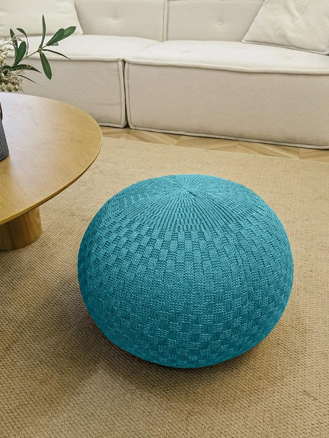 ARTPLAN Round Knit Pouf Hand Knitted,Outdoor Ottoman Foot Rest,Boho Home Decor for Living Room-Bedroom