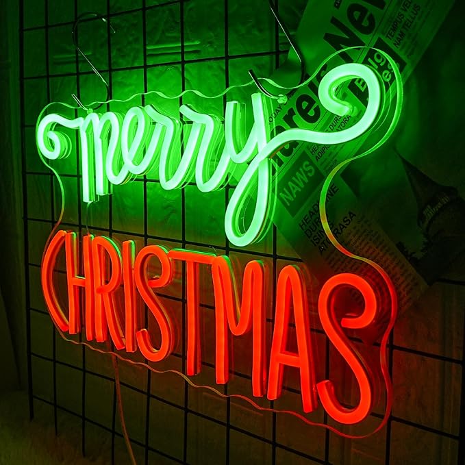 Merry Christmas Neon Signs Red Green Merry Christmas Neon Light Dimmable Neon Light with Switch Novelty Lighting for Wall Decor Christmas Party Kids Room New Year Wedding Birthday Party