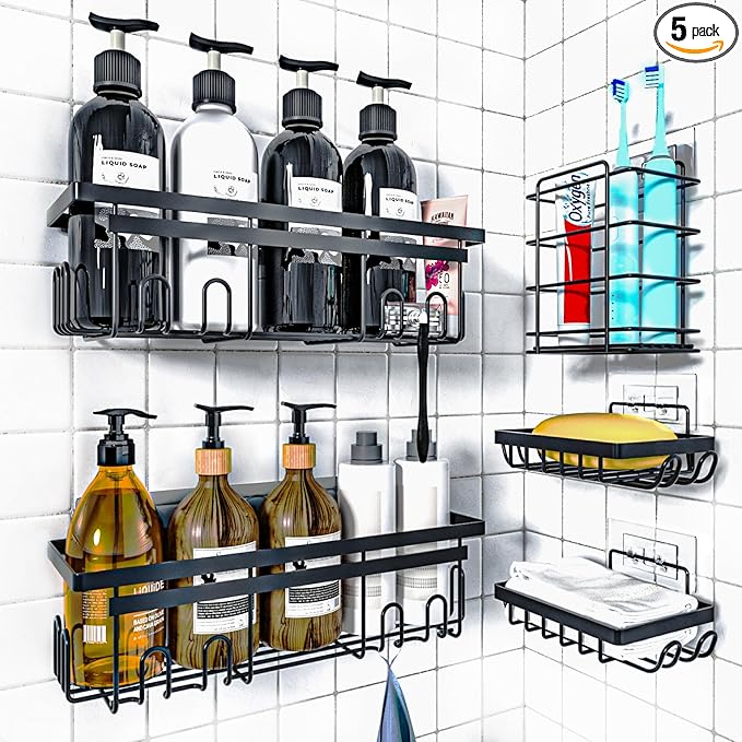 Shower Caddy - Corner & Hanging, Adhesive & Suction Cup Mounts (5 Pack)