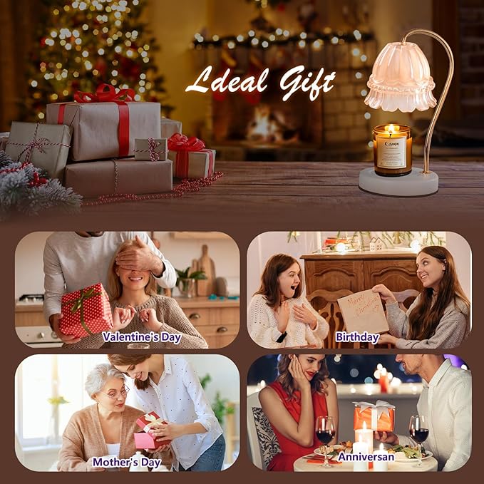Candle Warmer Lamp with Dimmer - Electric Candle Lamp with Timer for Jar Candles Scented Candles, Plug-in Wax Warmer Lamp for Home & Office with 2 Bulb (White Peony)