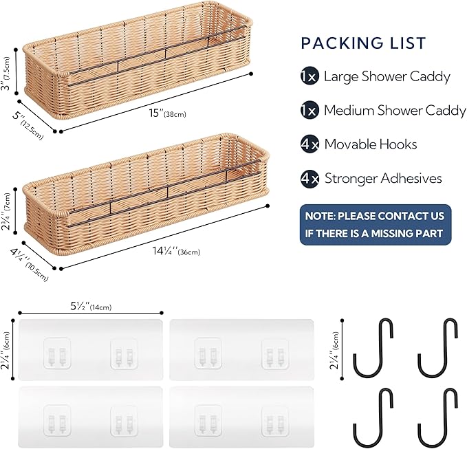 GRANNY SAYS Shower Caddy Hanging, 2 Pack Bathroom Shelves for Shower, Waterproof Shower Shelf for Inside Shower, Shower Shelves for Organization and Storage, Wicker Shower Rack for Home Decor, Nature