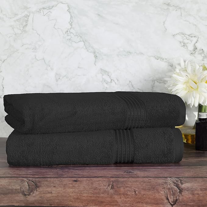 Superior Egyptian Cotton 2-Piece Bath Sheet Towel Set, Oversized Body Towels For Adults And Kids, Large Towel For Bath, Shower, Guest Bathroom, Spa, Gym, Resort, Essentials, Airbnb, Black