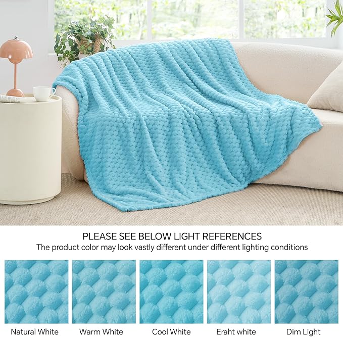 BEDELITE Fleece Blanket - 3D Jacquard Decorative Light Blue Throw Blankets for Couch & Bed, Soft and Cozy Warm Plush Fluffy Blanket All Seasons Suitable, 50x60Inches