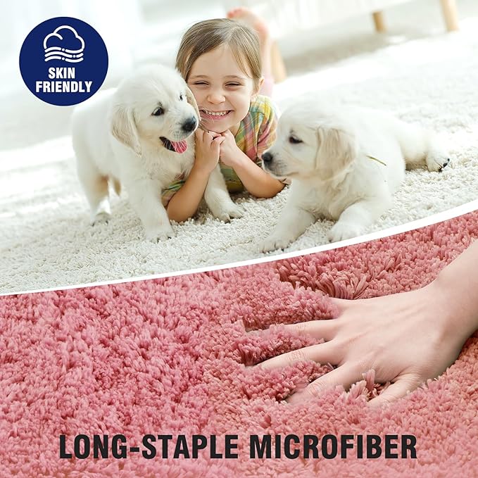 TECHMILLY Super Soft Shaggy Bathroom Runner Rugs, Absorbent Thick Non Slip Microfiber Bath Rugs, Quick Dry Machine Washable Bath Mat for Hallway Bathroom Floor, Bathtub and Shower 17"x47" Pink