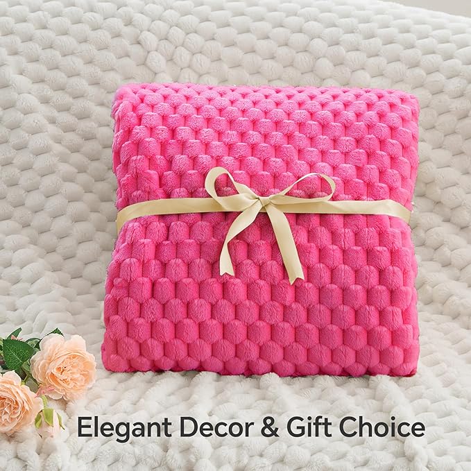 BEDELITE Fleece Throw Blanket for Couch & Bed - 3D Jacquard Decorative Hot Pink Blanket, Super Soft and Cozy Warm Fuzzy Blanket All Seasons Suitable, 60x80Inches