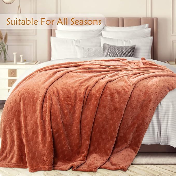 TOONOW Fleece Blanket Textured Fuzzy Plush Throw Blanket Twin Size 60" x 80", Super Soft Fluffy Bed Blanket Geometric Pattern Comfy Microfiber Flannel Blankets for Couch, Bed, Sofa, Carnelian
