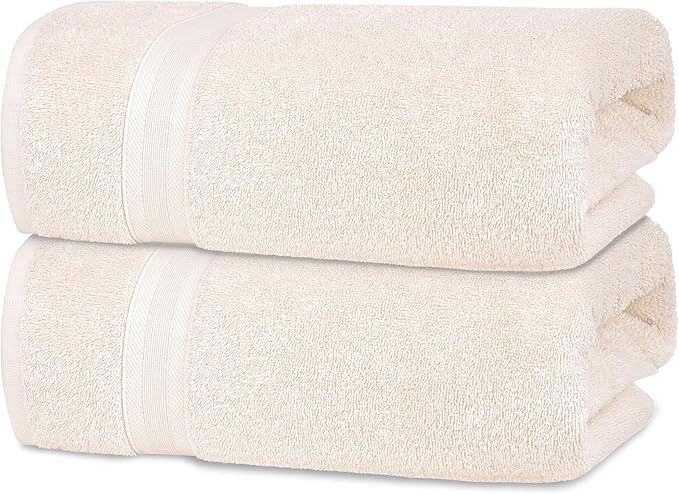 Quick-Dry, Soft & High Absorbent Jumbo Bath Sheet 35"x70" Cotton Turkish Bath Towel Set of 2 | Daily Use 100% Cotton for Bathroom, Gym & More | Bathroom Towels Set (2 Pcs, Ivory Lace)