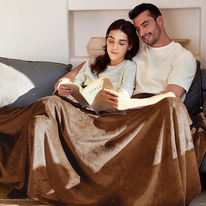 Exclusivo Mezcla Twin Size Flannel Fleece Velvet Plush Bed Blanket as Bedspread, Coverlet, Bed Cover (90x66 IN, Brown) Soft, Lightweight, Warm and Cozy