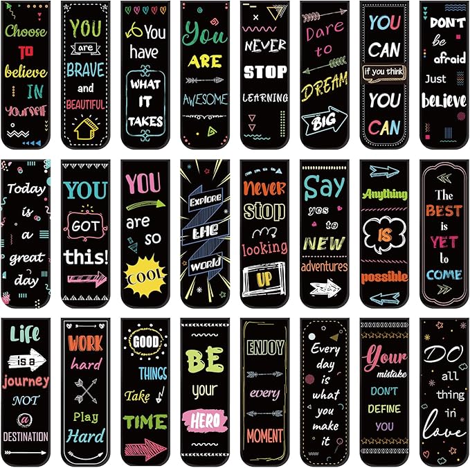 48 Pcs Magnetic Bookmarks, 24 Styles Inspirational Magnet Book Markers Motivational Encouraging Magnetic Page Clip for Women Student School Reading Gifts