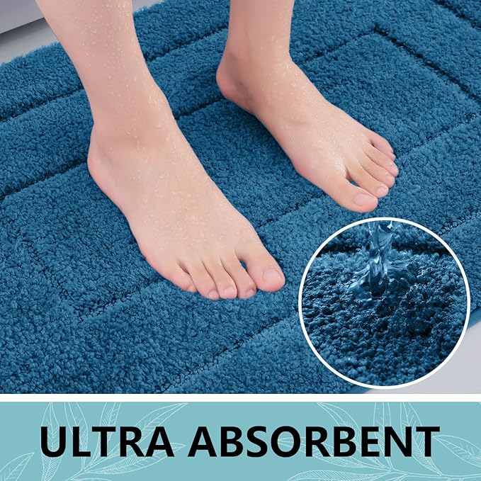 Buganda Bathroom Rugs, 24" x 16", Soft and Absorbent Microfiber Bath Rugs, Non-Slip Shaggy Shower Carpet, Machine Wash Dry Bath Mats for Bathroom Floor, Tub and Shower, Peacock Blue
