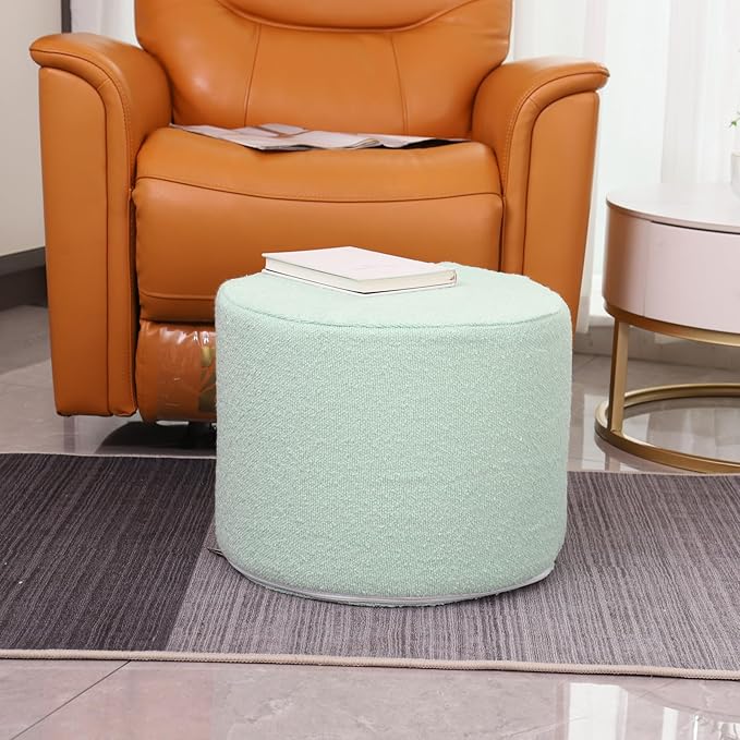 Asuprui Supportive Boucle Pouf Ottoman and Foot Rest Elevate Your Living Room Decor with Lightweight Pouf Filler Modern Foam Stuffed Poof Perfect to Rest Your Feet Sage Green