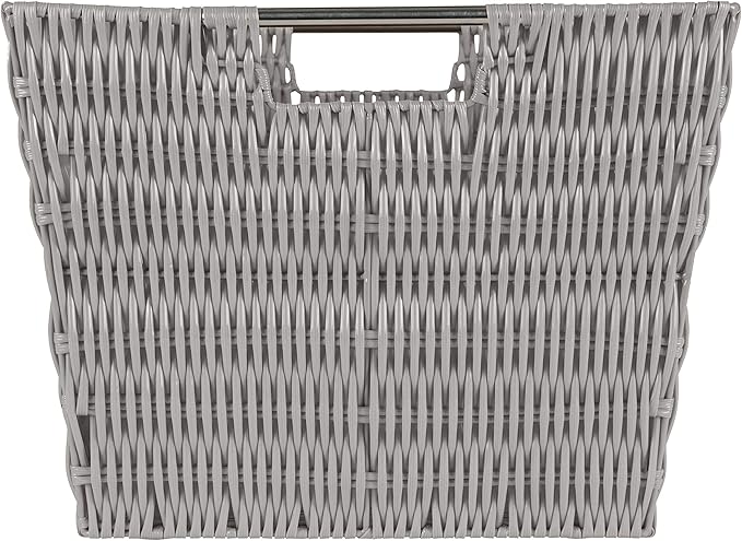 Simplify 15"x13"x10" Large Woven Basket for Storage with Handles, Nursery, Playroom, Toys, Bedroom, Closet, Clothes, Office, Decorative Organizer Rattan Totes, Grey