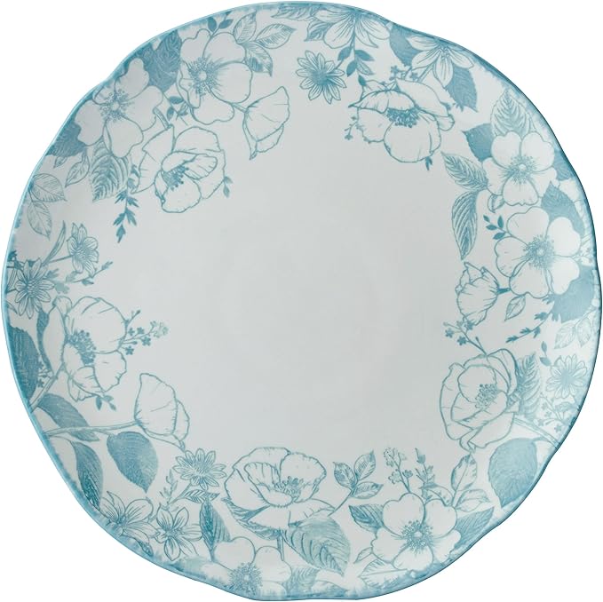 Pfaltzgraff Garden Blossom Floral 12 Piece Plate Bowl Dinnerware Set, Blue
