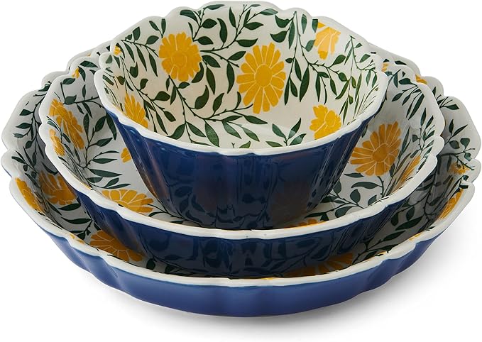Pfaltzgraff Tranquil Elegance Floral 12 Piece Bowl Dinnerware Set, Service for 4, Blue