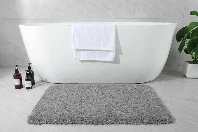 AROGAN Luxury Long Bathroom Runner Rug, 24x48 Inch Thick Soft and Absorbent Microfiber Non Slip Bath Mat, Rubber Backing Quick Dry Rugs Carpets, Machine Washable Plush Mats for Shower Floor, Grey