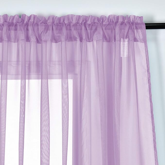 DONREN 2 Panels Solid Color Lilac Purple Sheer Curtains Elegant Rod Pocket Window Voile Panels Drapes for Bedroom Living Room (52X54 Inches)