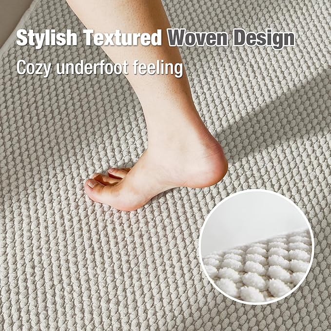 Bathroom Rugs Non Slip Washable, Super Absorbent Thin Bath Mat Small Quick Dry Low Pile Bathroom Rug, Ivory White 16"x24"