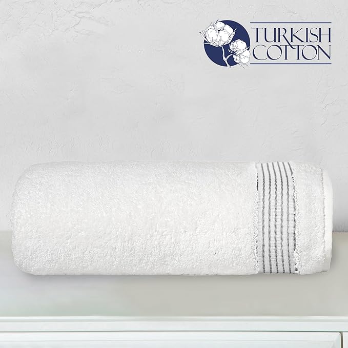 Elegant Comfort Premium Turkish Cotton 1 Piece Jumbo Bath Towel - 35 x 70 inch, Luxurious Hotel Spa Quality 100% Turkish Cotton Large Bath Towel - Highly Absorbent - Soft Bathroom Towel, White/Gray